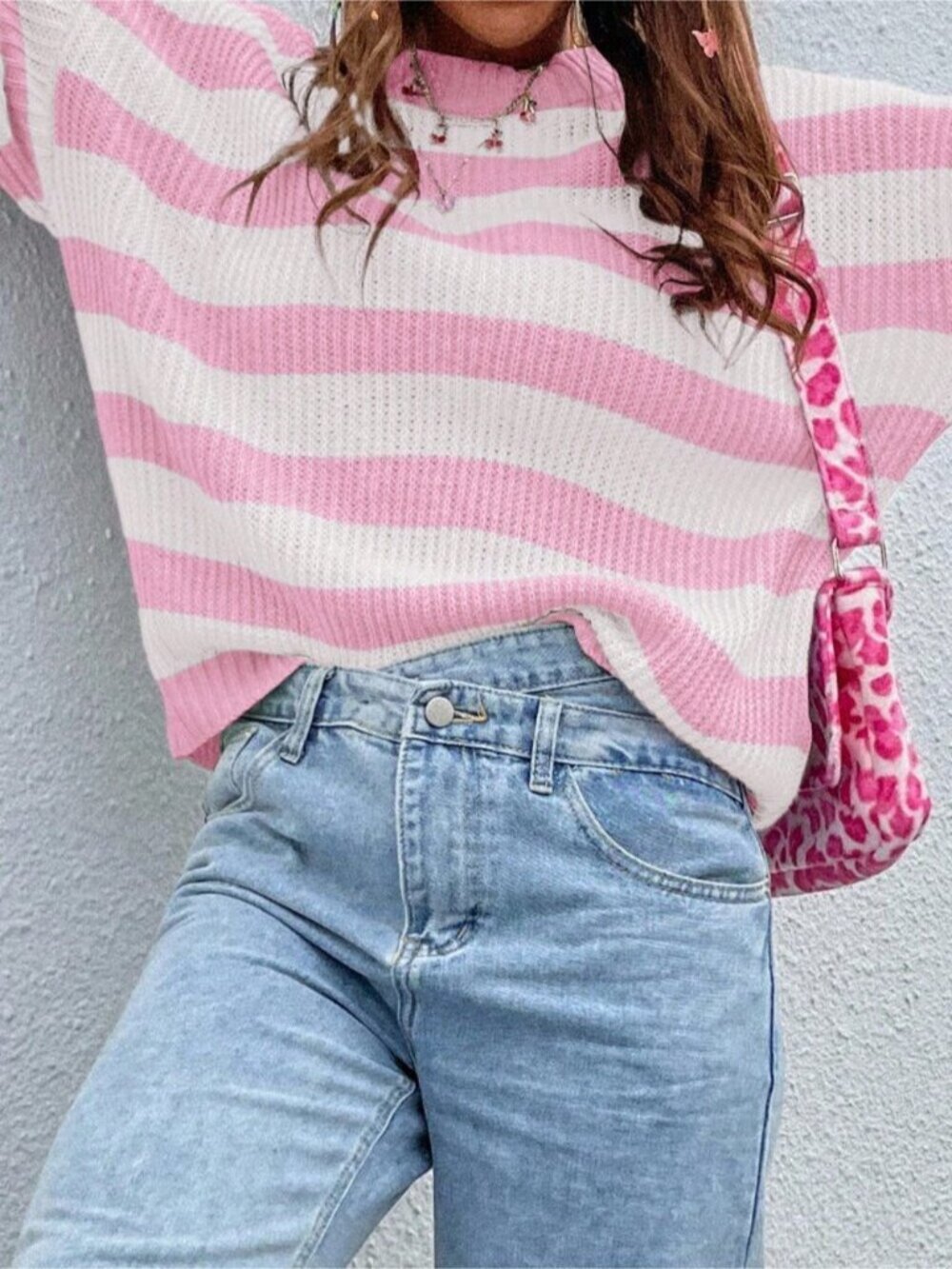 Multicolor Casual Women's Striped Dropped Shoulder Loose Pullover Sweater - Picture 8 of 8
